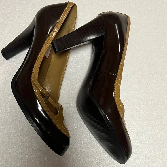 🆕 Lauren Ralph Lauren Two-Tone Brown Heels - Picture 5 of 7